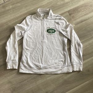 tommy bahama women’s white NFL NY JETS small quarter zip USED with small stain